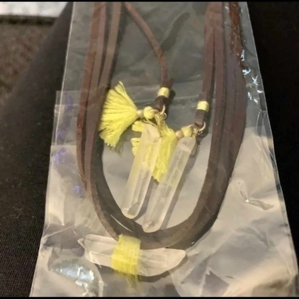 Vegan Leather White Quartz With Tassel’s Wrap Gemstones Healing Crystals NWT